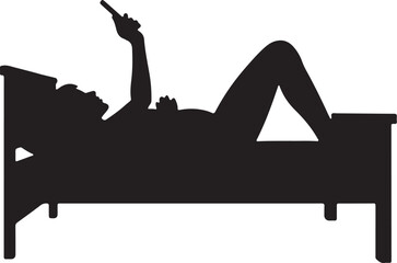 Silhouette of person lying in bed holding smartphone