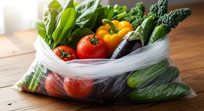 Fresh Vegetables in a Plastic Bag - Healthy Eating and Sustainability.