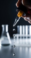 Dropper with Liquid Drops in Laboratory Setting.