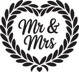 Elegant Mr and Mrs floral wreath design element