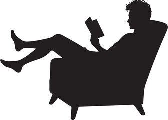 Silhouette of person reading a book in an armchair