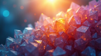 Close up of glowing orange and purple crystals gemstone
