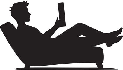 Silhouette of person relaxing on chaise lounge reading