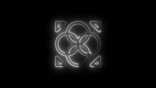 White Neon Geometric Interlocking Rings Symbol on Black Background abstract bright