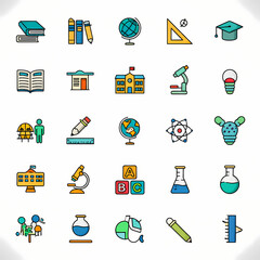 2D Icon Sets of Educations Category Solid White Transparent Background HD