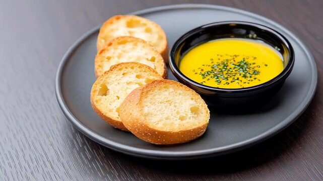 Warm bread slices beside creamy pumpkin soup, cozy autumn meal with vibrant colors, savory appetizer perfect for Thanksgiving gatherings