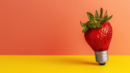Creative Concept of Strawberry Shaped Light Bulb on Colorful Background