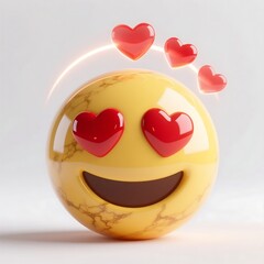 Emoji with heart eyes and a marble texture isolated on white background expressing love and affection