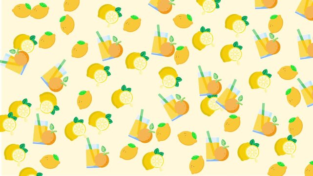 Colorful seamless pattern featuring lemons, oranges, and fresh juice glasses on a soft background. Perfect for summer designs, packaging, fabric prints, or digital backgrounds.