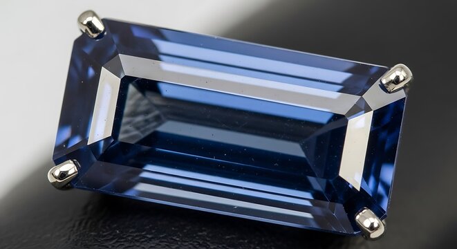 Elegant Blue Gemstone - A Close-Up of a Rectangular Cut Stone.