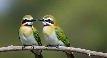 Fototapeta premium Two White-fronted Bee-eaters Perched on a Branch in Harmony.