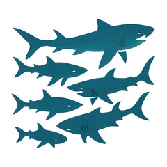 PNG Illustrated sharks swimming together.