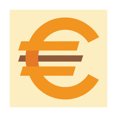 Stylized Orange Euro Symbol with Brown Stripes on Light Yellow Background currency