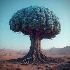Glowing tree desert landscape