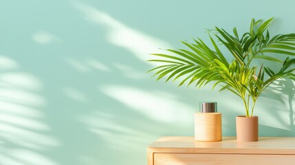 Obraz premium A vibrant indoor plant by a green wall.