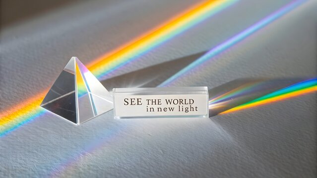 Prism refracting light and creating a beautiful rainbow spectrum