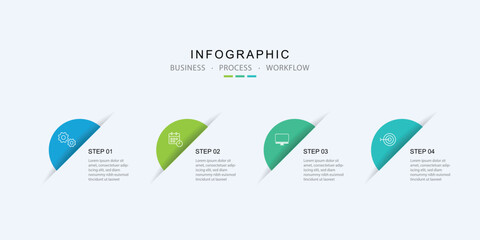 Modern business process infographic with 4 step and color flow design. for business presentation, process diagram, workflow, timeline, or marketing strategy visualization.