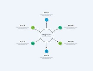 modern flat design circular infographic template with 6 step. for business presentation, process diagram, workflow, timeline, or marketing strategy visualization.