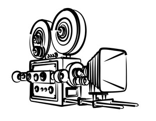 A sketch of vintage film video camera.
