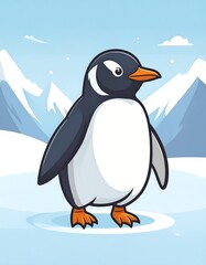 Cute penguin on icy landscape