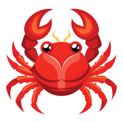 A cartoon depiction of a bright red crab with large claws
