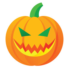 A bright orange jack o lantern with a scary carved face