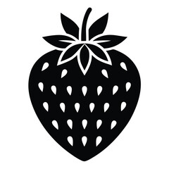 Simple black and white illustration of a ripe strawberry fruit design