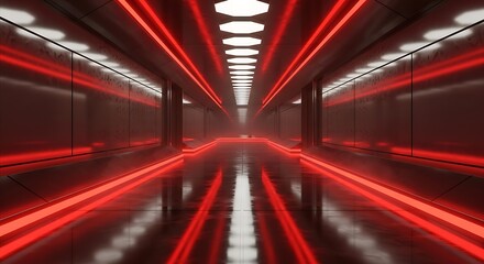 Fototapeta premium Futuristic Red Light Tunnel - A Modern Architectural Perspective.