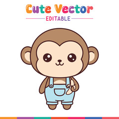 Adorable cartoon monkey wearing overalls cute outfit illustration