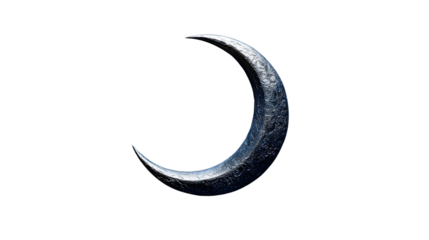 Dark crescent moon shining gently in night sky symbolizing mystery beauty and celestial atmosphere isolated on white background