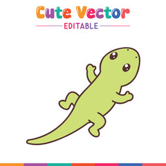 Cute little green lizard cartoon drawing simple