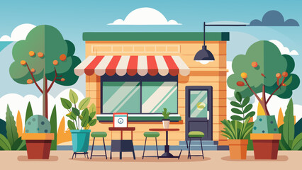 Illustration of a storefront with outdoor seating area