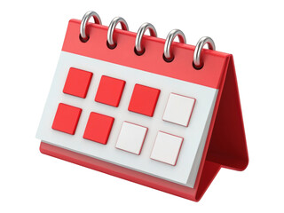 3D Render Desktop Calendar with Red Top and Blank Red White Dates for Scheduling and Planning