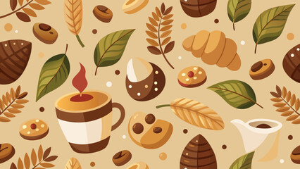 Autumn themed coffee and pastry pattern background art