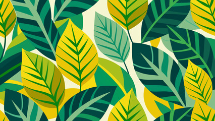 Illustration of overlapping green and yellow leaves