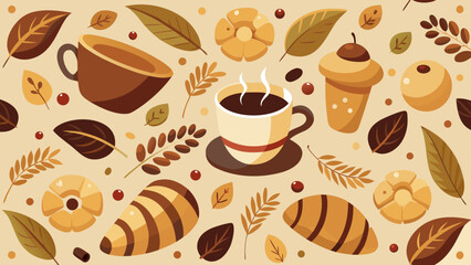 Autumnal coffee and pastries pattern vector design