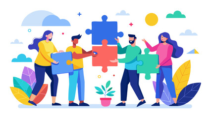 People connecting puzzle pieces together as teamwork