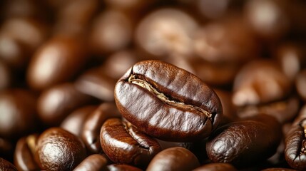 Close-Up of Roasted Coffee Beans with Rich Texture and Deep Brown Color for Beverage and Culinary Concepts