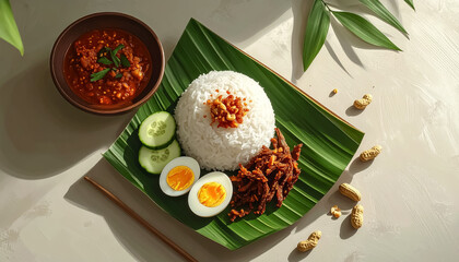 Nasi Lemak with Mint Sambal and Anchovies on Banana Leaf – Authentic Malaysian Food Scene  