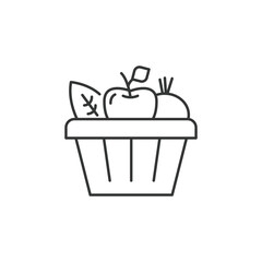 An apple leaf and turnip are displayed in a basket