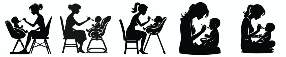 vector silhouette of mother feeding her baby