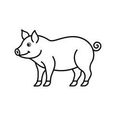 Cartoon pig with a curly tail line drawing