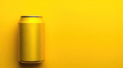 Gold soda can on yellow background.