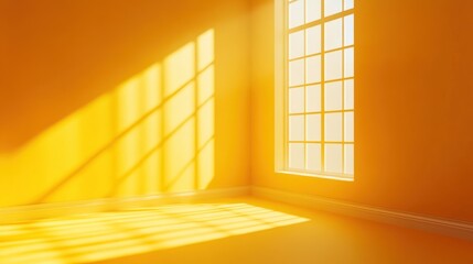 Sunny corner room with large window. Sunlight casts shadows on the wall.
