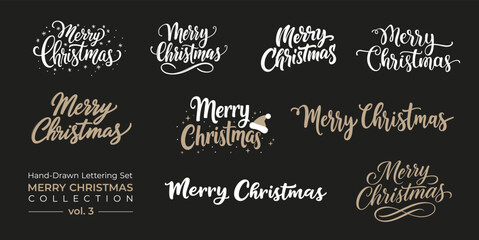 Decorative Merry Christmas lettering and elegant calligraphy vector quotes set.