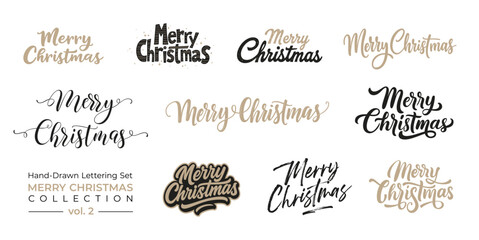 Merry Christmas handwritten brush lettering and modern calligraphy vector set.