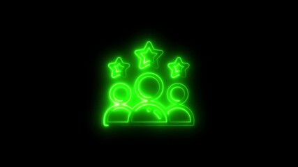Neon Green Group Icon With Stars On Black Background people