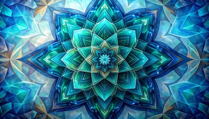 Symmetrical Geometric Starburst in Shades of Turquoise and Blue