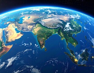 Detailed view of Asia from space, showing lights at night