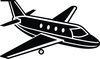 Private jet airplane silhouette vector, luxury business aviation aircraft, minimal travel logo design